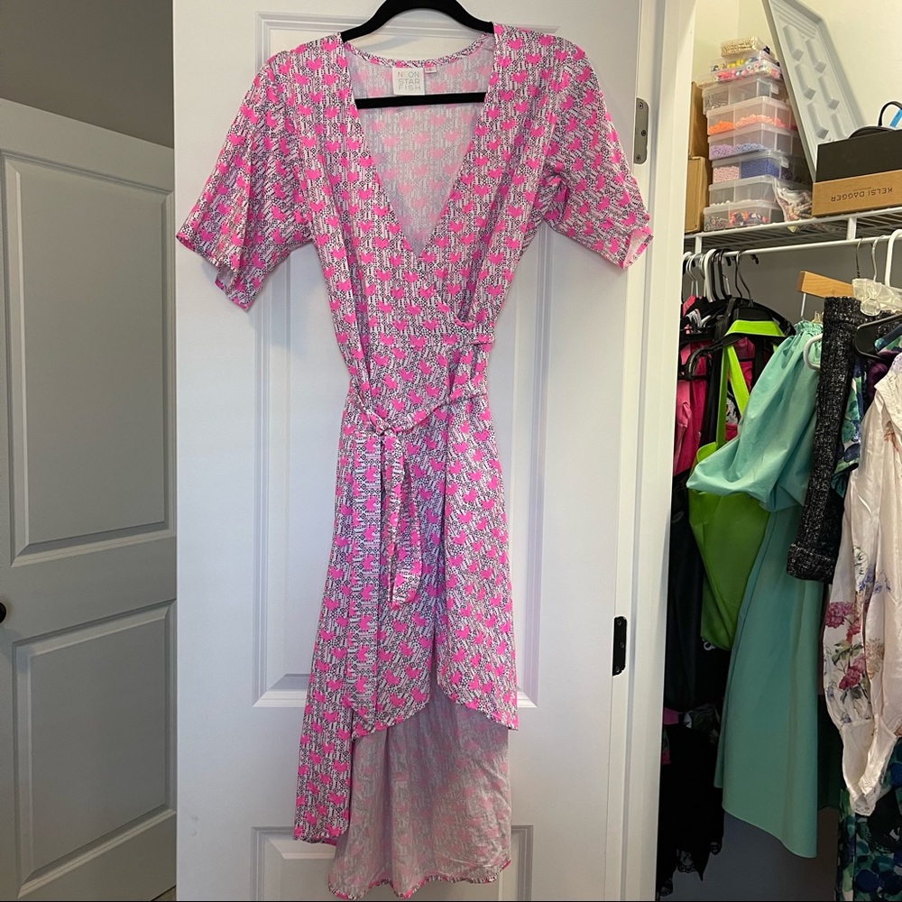 Neon star fish wrap dress high low hem size s